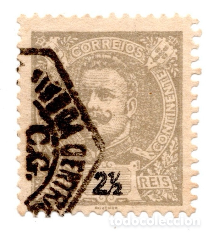 Sellos: Portugal 1895-1905 D. Carlos I Mouchon 2&frac12; reis gris usado dent. 11&frac12;