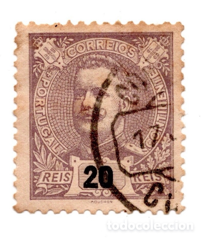 Sellos: Portugal 1895-1905 D. Carlos I Mouchon 20 reis lila usado dent. 11&frac12;