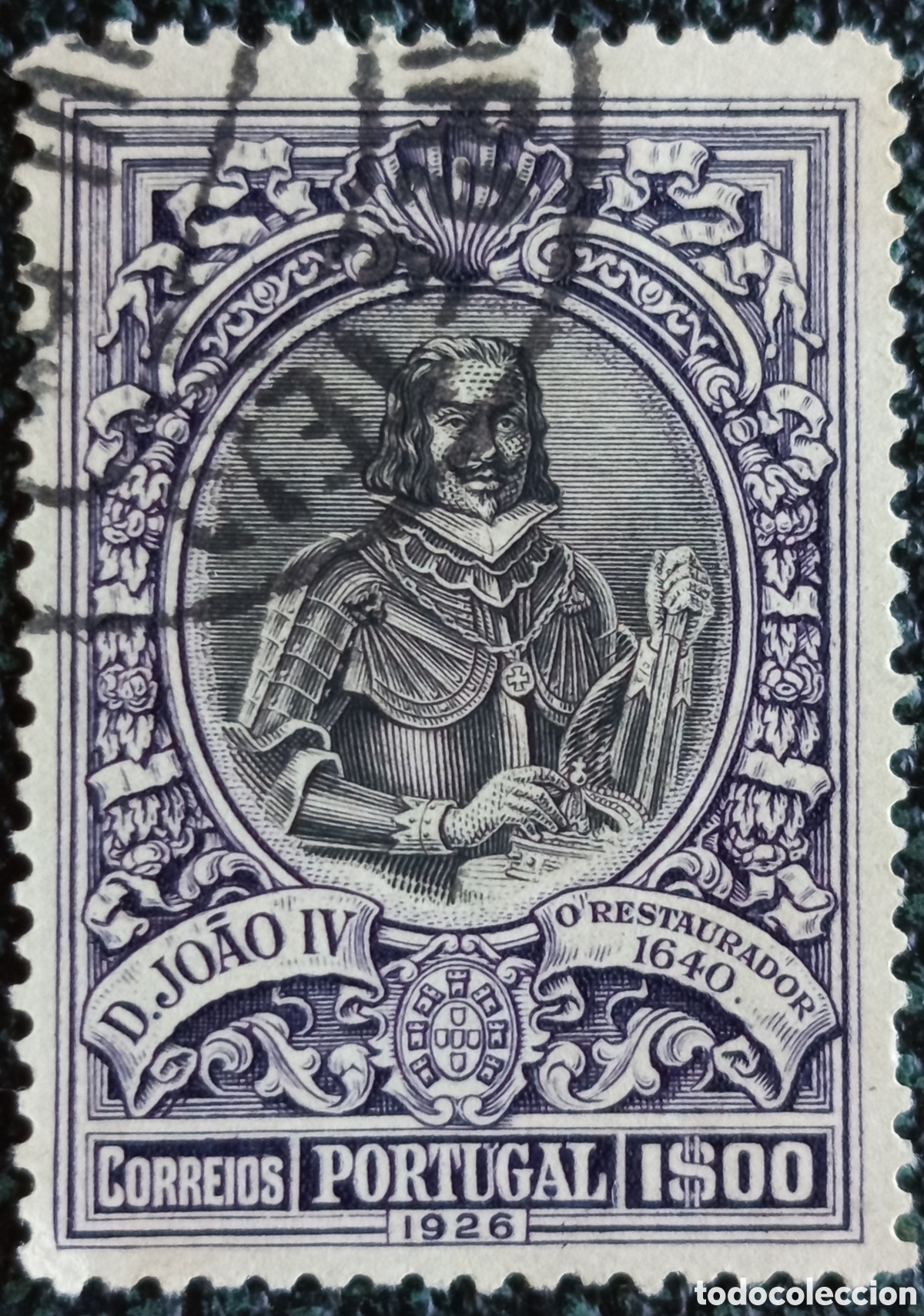 Sellos: Sello Portugal D. Joao IV Restaurador 1$00 Violeta 1926 Scott #430 Mundifil #415