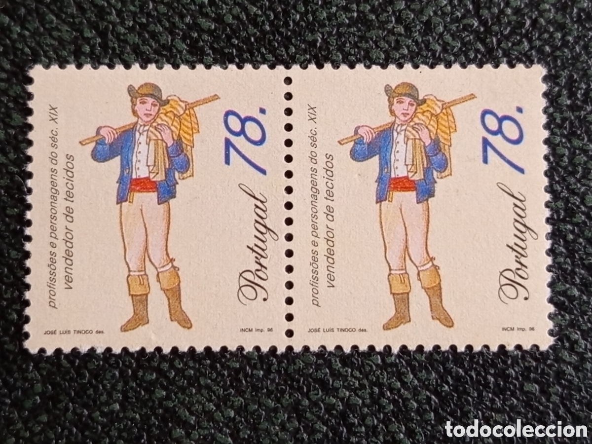 Sellos: Pareja Portugal 1986 Vendedor de Tecidos 78$ Mundifil 1735 Scott 1686