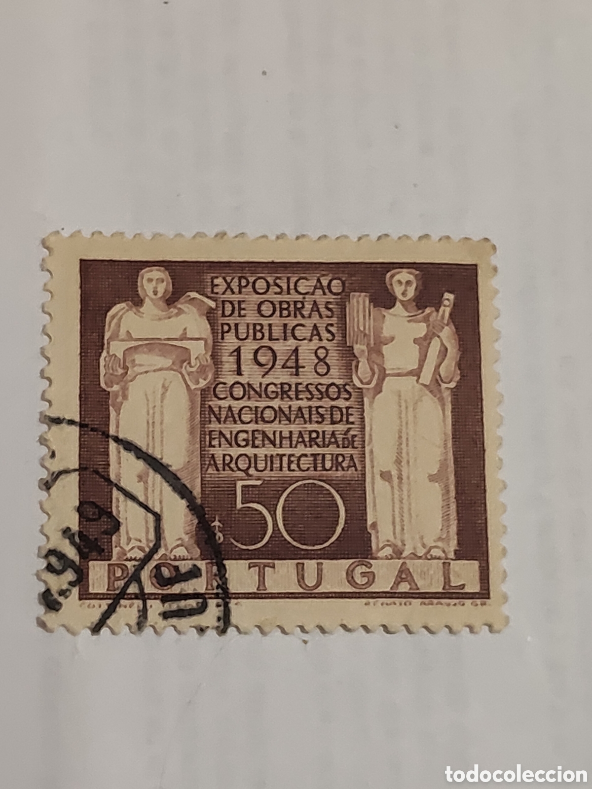 Sellos: Sello de Portugal Exposici&oacute;n de obras publicas y congresos nacionale ingenier&iacute;a y arquitectura 1948