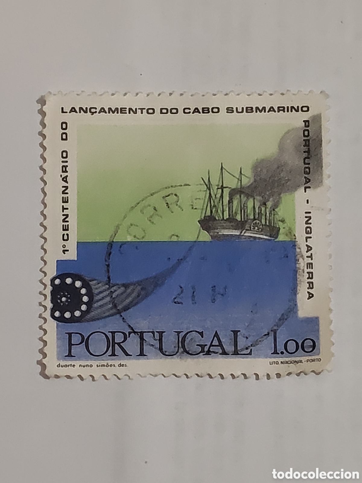 Sellos: Sello de Portugal primer centenario del cable submarino Portugal Inglaterra 1970