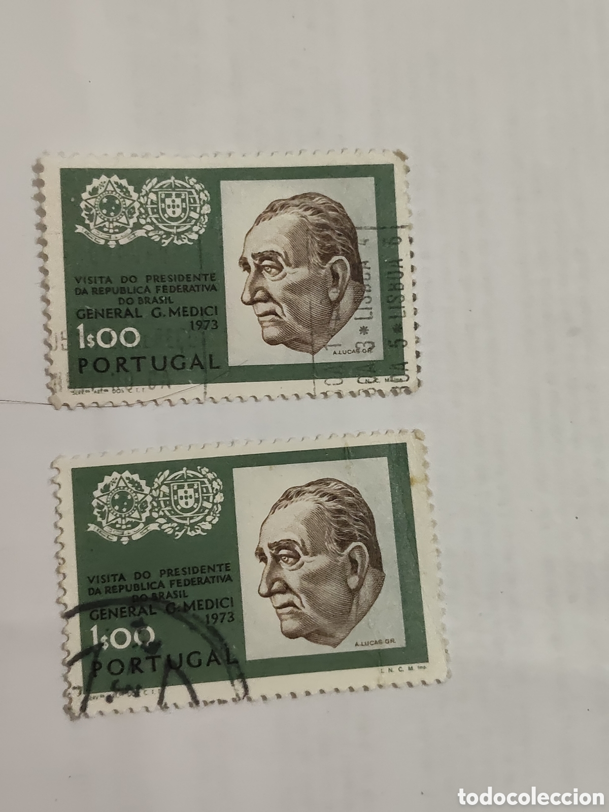 Sellos: 2 sellos de Portugal visita del Presidente de la republica de Brasil Gral Emilio Garrastazu 1973