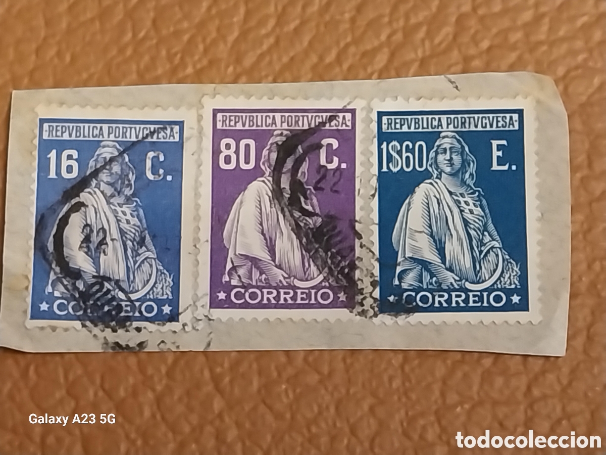 Stamps: Fragmento Portugal 1912 Ceres 3 Sellos 16c, 80c y 1$60 Usados Cat Scott 204/233