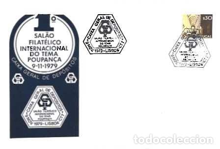 Timbres: Portugal y FDC Caixa Geral de Dep&oacute;sitos, Sal&oacute;n de Filatelia con la tem&aacute;tica del Ahorro, Lisboa 1979