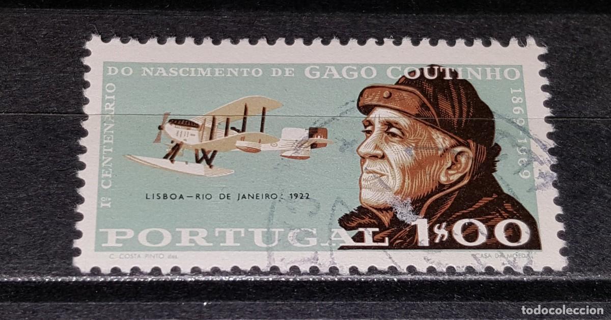 Sellos: Sello usado. 100 Aniv&ordm; muerte aviador Gago Coutinhos. 1 escudo. 1969.Yvert 1065.
