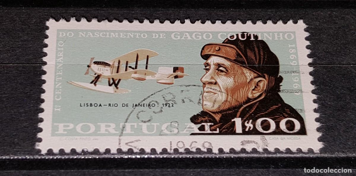 Sellos: Sello usado. 100 Aniv&ordm; muerte aviador Gago Coutinhos. 1 escudo. 1969.Yvert 1065.
