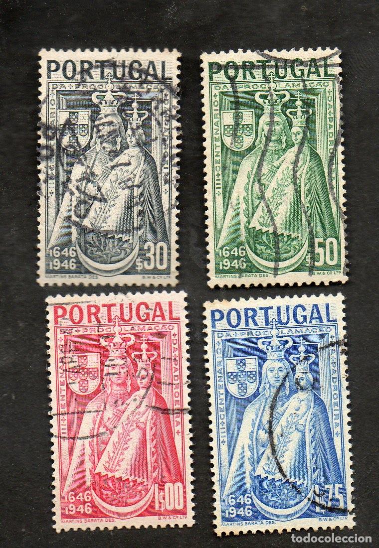 Sellos: FILA 1946 PORTUGAL AF-673-676 YT 684-687 PROCLAMA&Ccedil;&Atilde;O PADROEIRA PORTUGAL CIRCULADO