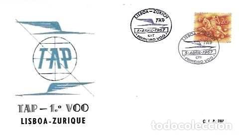 Sellos: Portugal y FDC TAP I Vuelo Lisboa-Z&uacute;rich, Lisboa 1967 (2387)