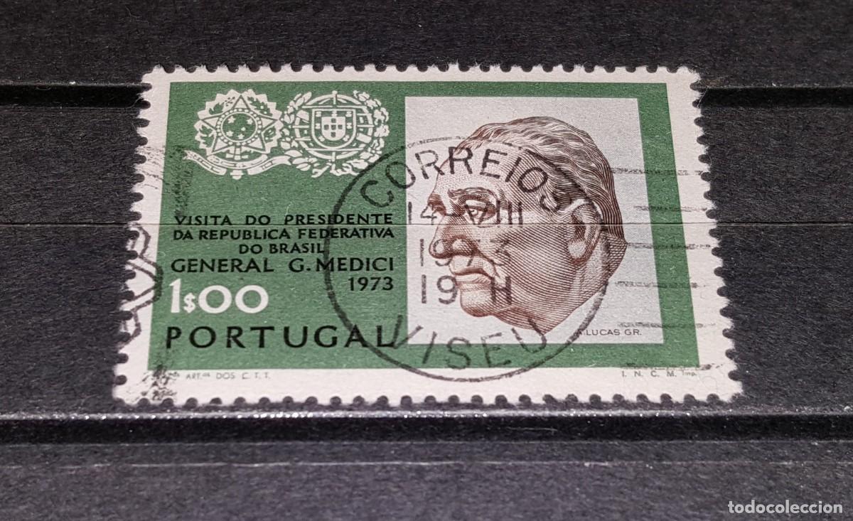 Sellos: Sello usado. Visita Presidente E. garrastaz&uacute; (Brasil). 1 escudo. 1973. Yvert 1182.