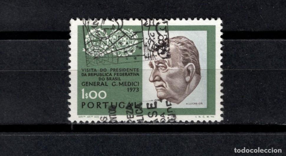 Sellos: Sello usado. Visita Presidente E. Garrastaz&uacute; (Brasil). 1 escudo. 1973. Yvert 1182.