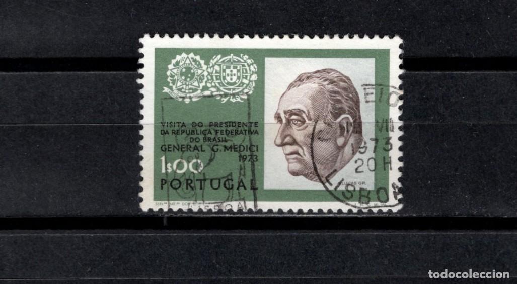 Sellos: Sello usado. Visita Presidente E. Garrastaz&uacute; (Brasil). 1 escudo. 1973. Yvert 1182.