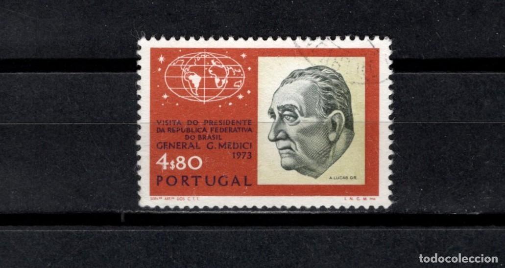 Sellos: Sello usado. Visita Presidente E. Garrastaz&uacute; (Brasil). 4,80 escudos. 1973. Yvert 1182.