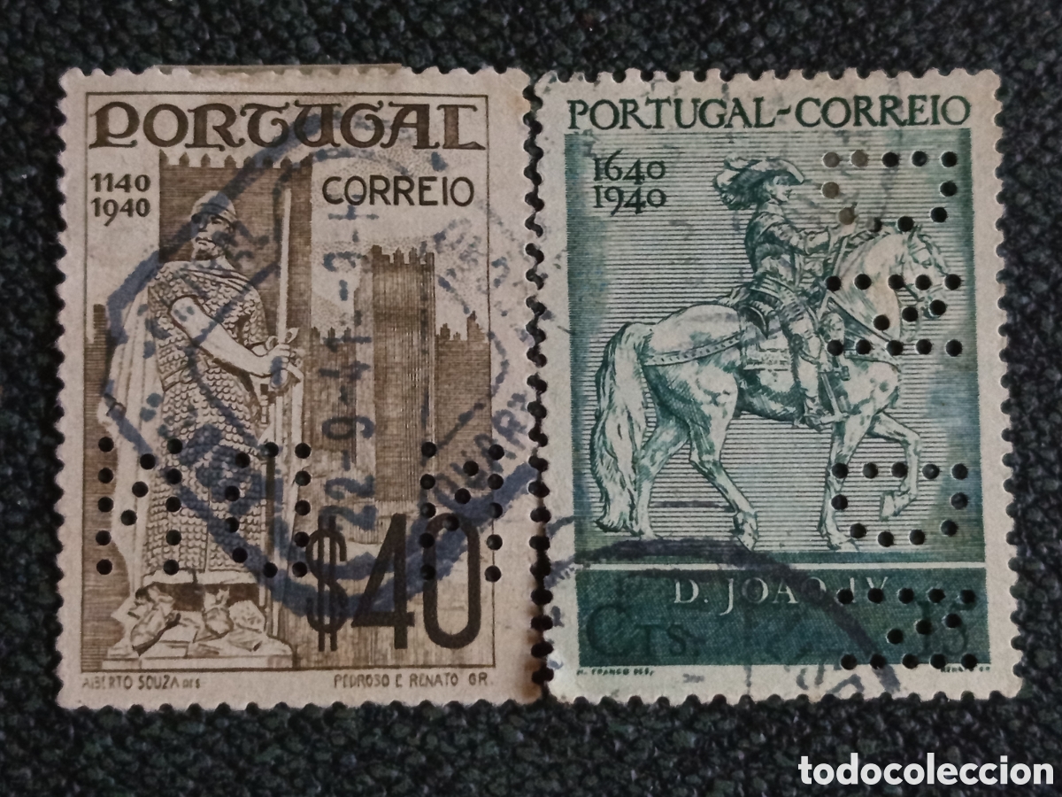 Sellos: Lote Portugal 1940 Centenarios Afonso Henriques D.Joao IV Usado Perfin