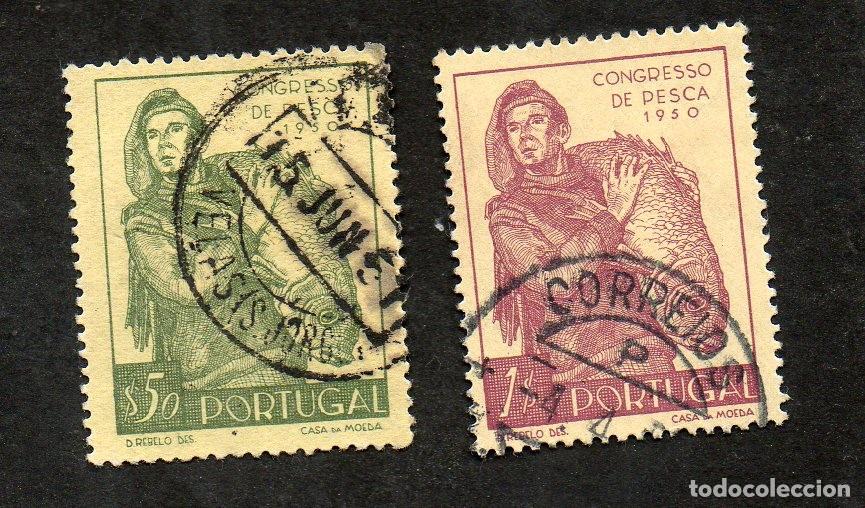 Sellos: FILA 1951 PORTUGAL AF-731-732 YT 742-743 CONGRESSO NACIONAL PESCA CIRCULADO