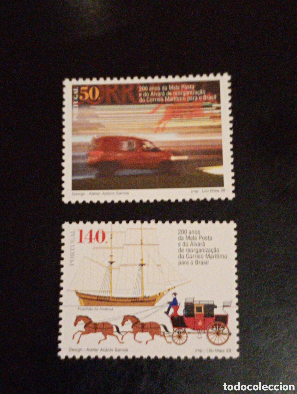 Sellos: PORTUGAL 1998 2 CENTENARIO DE LA LINEA POSTAL LISBOA-COIMBRA