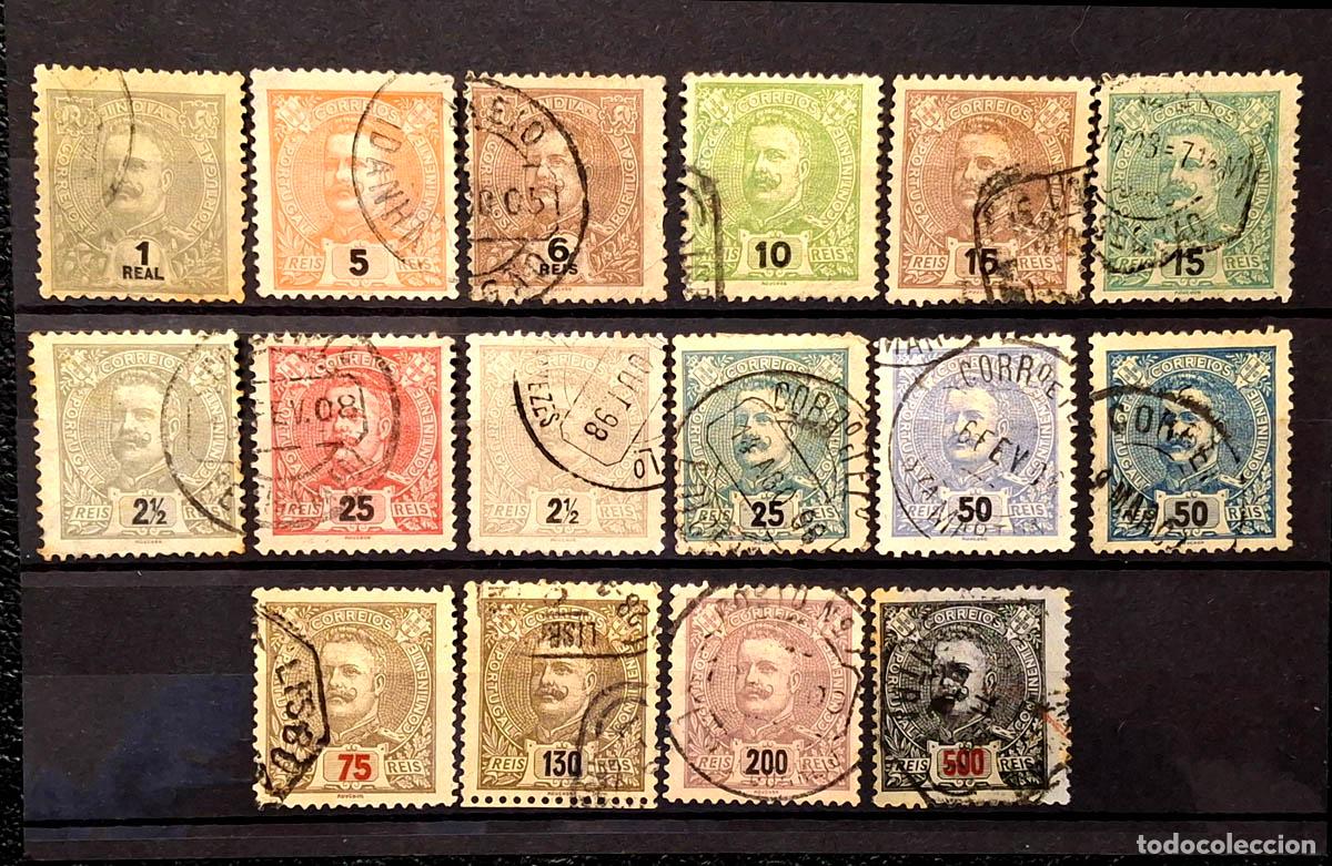 Sellos: 1895-19085, 16 sellos de Portugal. Rey Carlos I