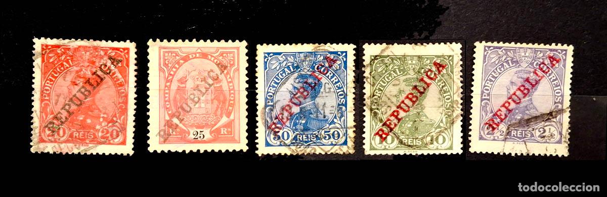 Sellos: 1910, 5 sellos de Portugal, Rep&uacute;blica