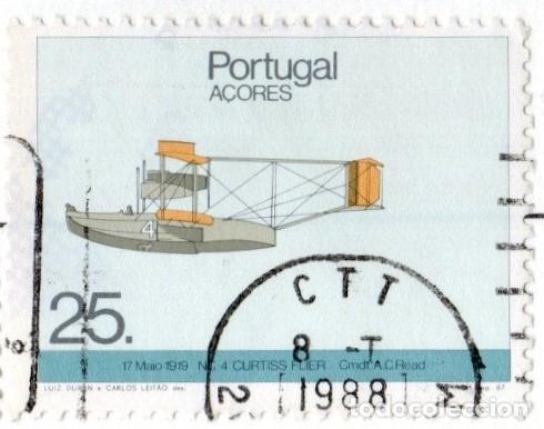 Sellos: Portugal. Azores. Historia de la Aviaci&oacute;n. 1987. YT-375. Usado