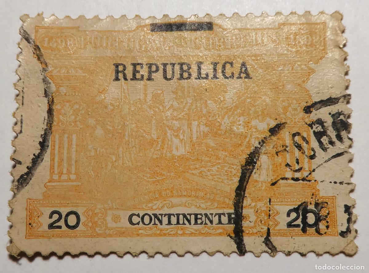 Sellos: Sello postal de Portugal,sobreimpreso con la palabra &rdquo;REPUBLICA 20 r&eacute;is 1898