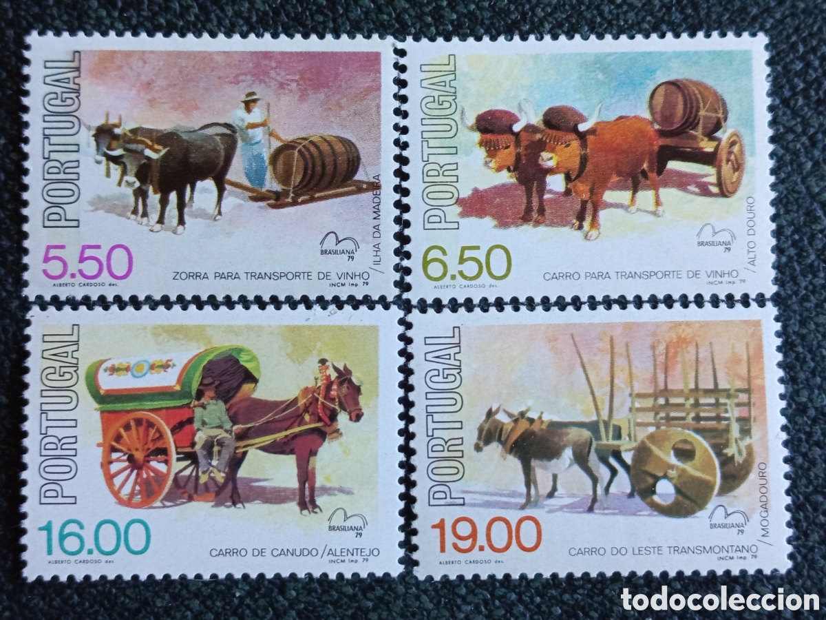 Sellos: Bloque 4 Sellos Portugal 1979 Carros Tradicionales Scott 1436-1439 MNH