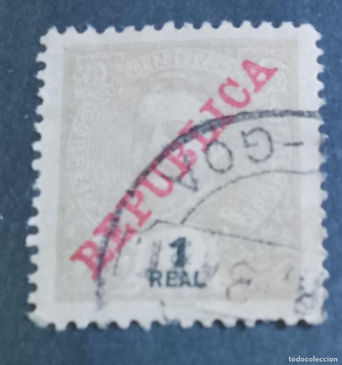 Sellos: INDIA PORTUGAL - V/F 1 REAL - A&Ntilde;O 1903, D. CARLOS I - SUPERPUESTO: REP&Uacute;BLICA - VER DESCRIPCI&Oacute;N