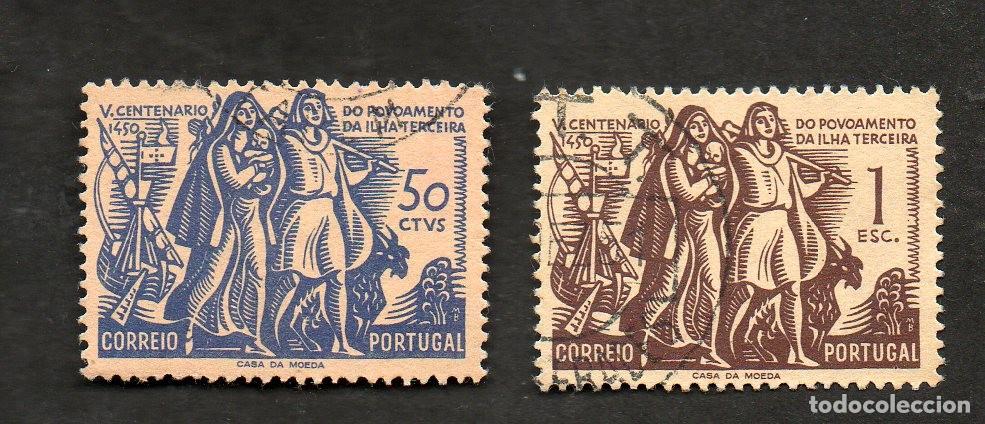 Sellos: FILA 1951 PORTUGAL AF-737-738 YT 748-749 5&ordm;.CENTEN&Aacute;RIO POVOAMENTO ILHA TERCEIRA CIRCULADO