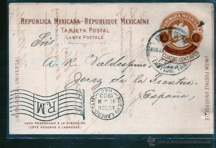 Sellos: ENTERO POSTAL DE MEXICO A JEREZ. - Foto 1