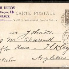 Francobolli: FRANCIA . 1896. ENTERO POSTAL ABURDEOS A ILKLEY ( INGLATERRA). Lote 291971938