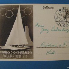 Francobolli: ENTERA POSTAL ALEMANIA, DEUTSCHES REICH. JUEGOS OLIMPICOS, 1936 BERLIN. SELLO KIELER WOCHE. 1937.