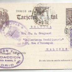 Francobolli: TARJETA ENTERO POSTAL EDIFIL 83 CIRCULADA 1939 DE MADRID A MALINES BELGICA CON CENSURA MILITAR
