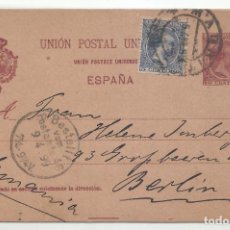 Francobolli: TARJETA ENTERO POSTAL EDIFIL 31 CIRCULADA 1899 DE MADRID A BERLIN ALEMANIA