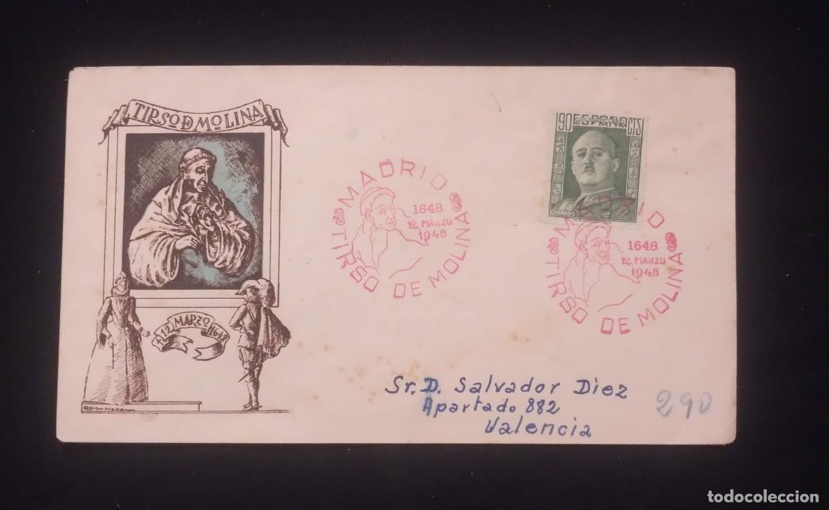 Sellos: C) 1948, SPAIN FDC, TIRSO DE MOLINA. - Foto 1