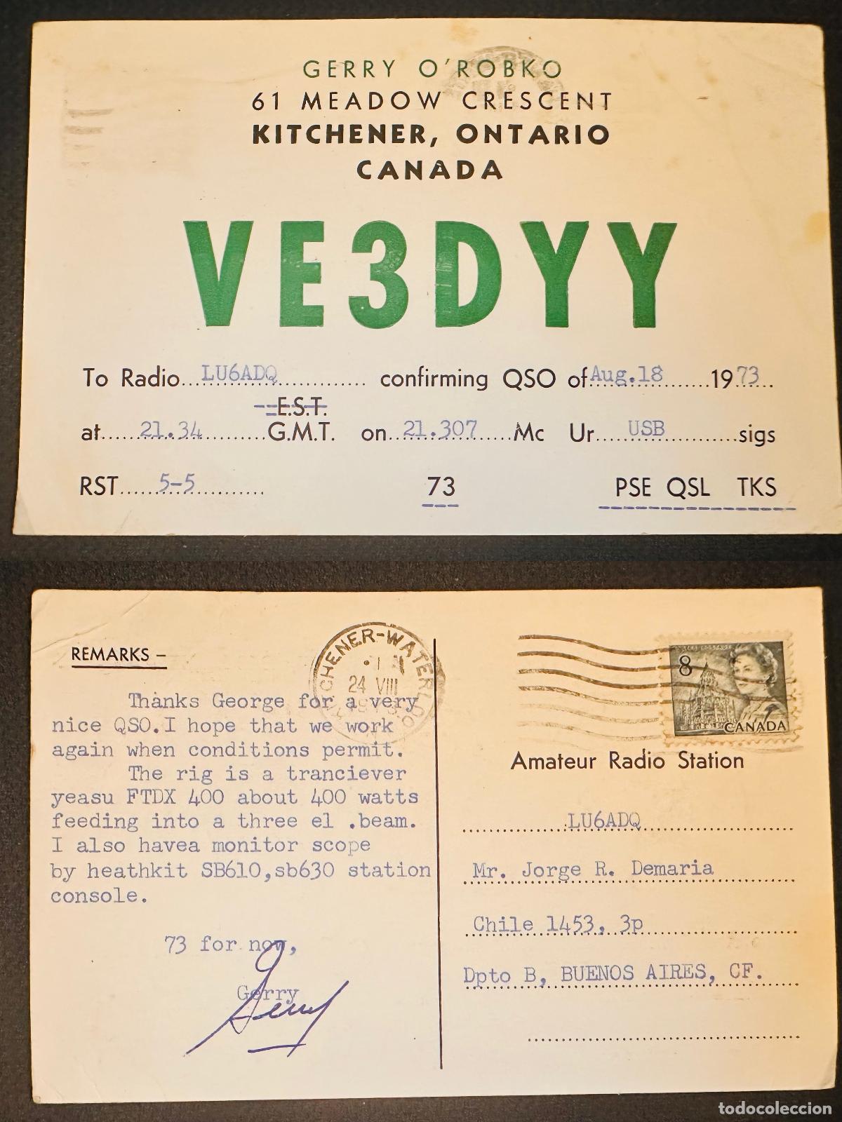 Sellos: CMI) 1973. CANADA. QSL POSTCARD. QUEEN ELIZABETH II. SENT TO ARGENTINA. FRONT AND BACK. XF