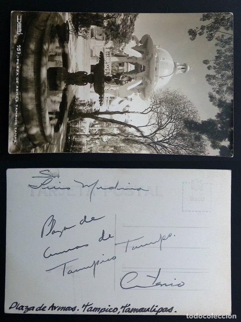 Stamps: CMI) 1950. MEXICO. TOURIST POSTCARD. PLAZA DE ARMAS AND ARCHITECTURAL KIOSK IN TAMPICO, TAMAULIPAS.