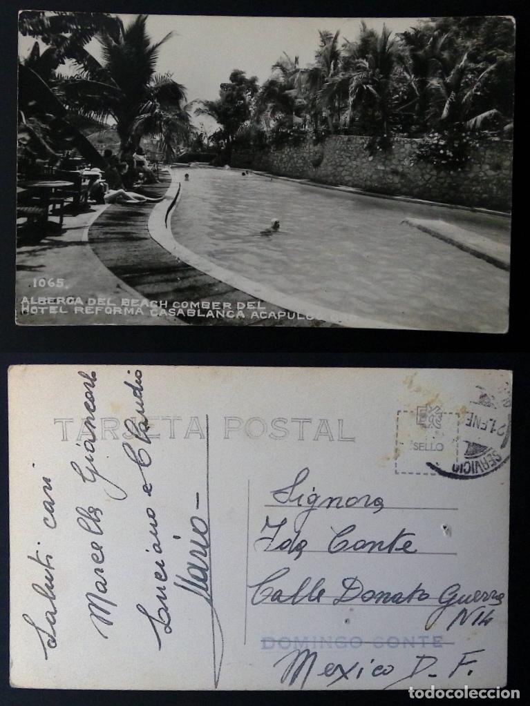 Stamps: CMI) 1946. MEXICO. POSTCARD. SWIMMING POOL AT THE BEACH CONVERSE OF THE HOTEL REFORMA CASA BLANCA IN
