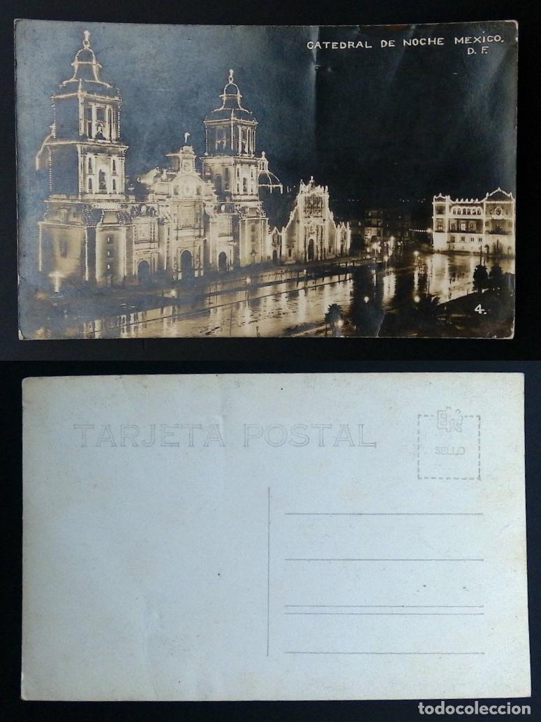 Selos: CMI) 1945. MEXICO. POSTCARD. MEXICO CATHEDRAL ILLUMINATED AT NIGHT. FRONT AND BACK. XF