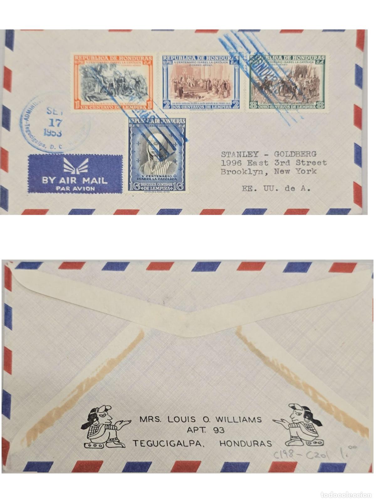 Selos: CMI) 1953. HONDURAS. V. QUINCENTENARY OF ISABELLA THE CATHOLIC. HISTORICAL EVENTS. COVER SENT TO THE