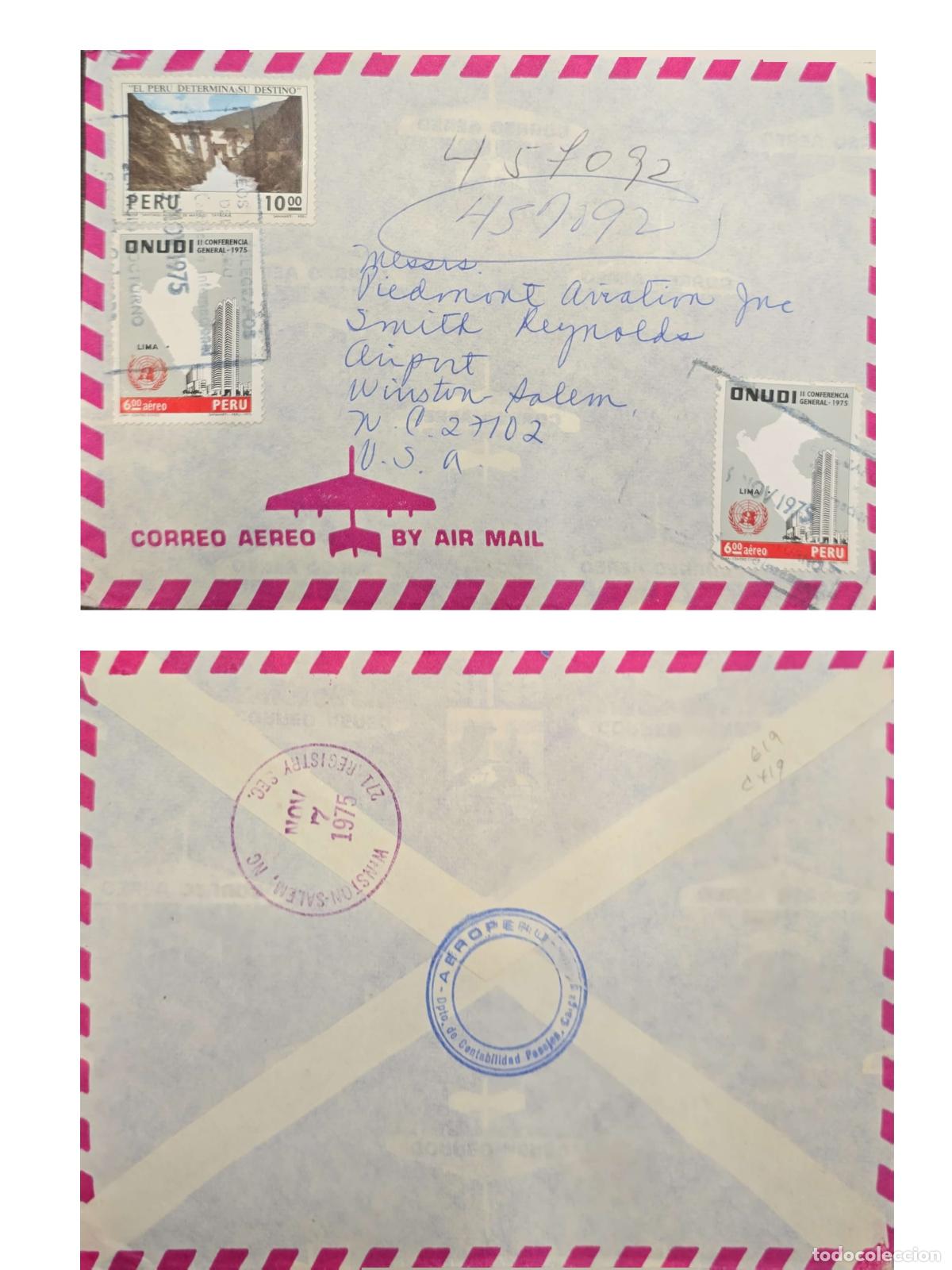 Selos: CMI) 1975. PERU. WATER DAM. 2ND GENERAL CONFERENCE, UNIDO. COVER SENT TO USA. FRONT AND BACK. XF