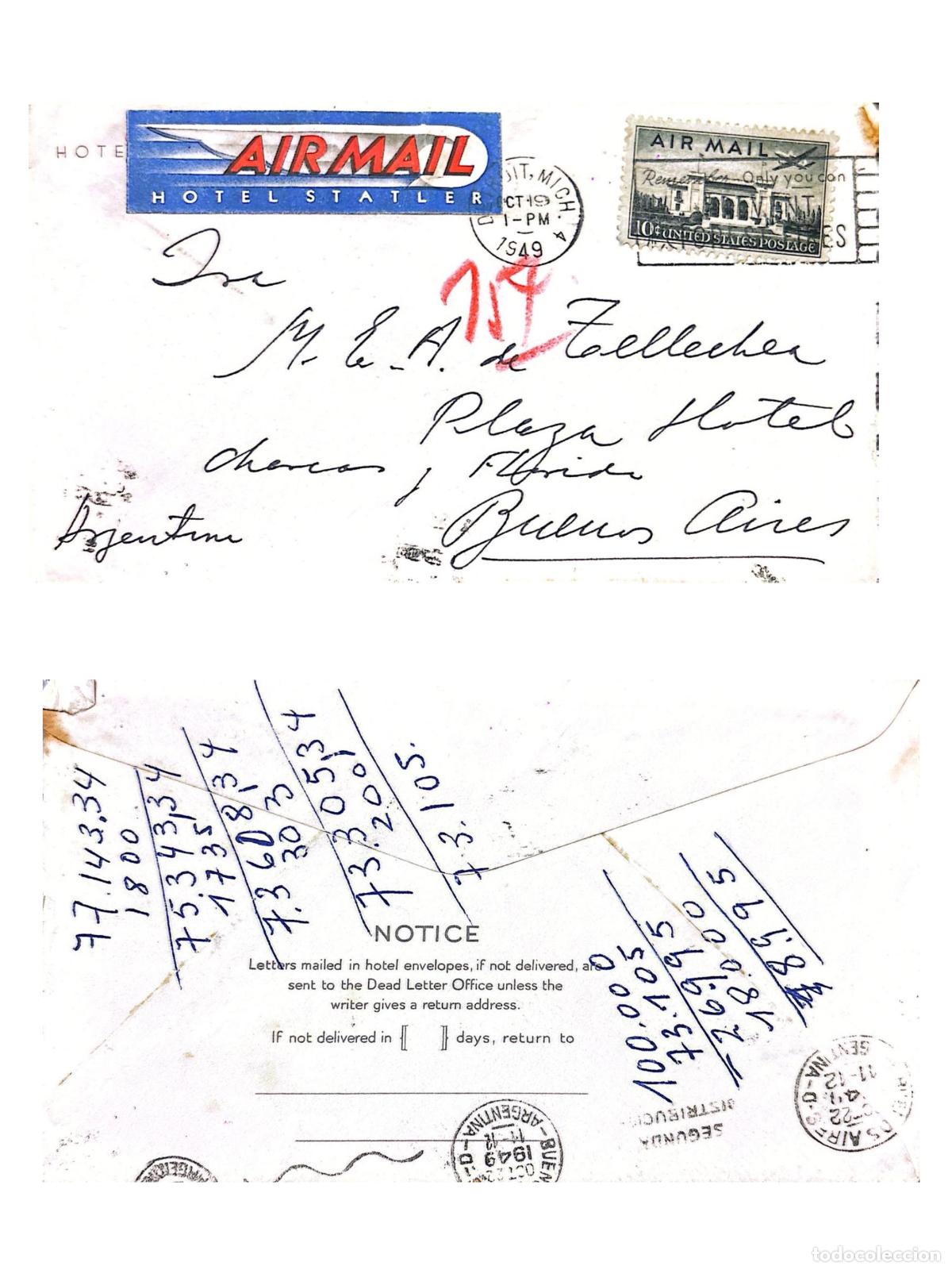 Selos: CMI) 1949. UNITED STATES. HISTORICAL MONUMENTAL ARCHITECTURE. ENVELOPE SENT TO ARGENTINA. FRONT AND