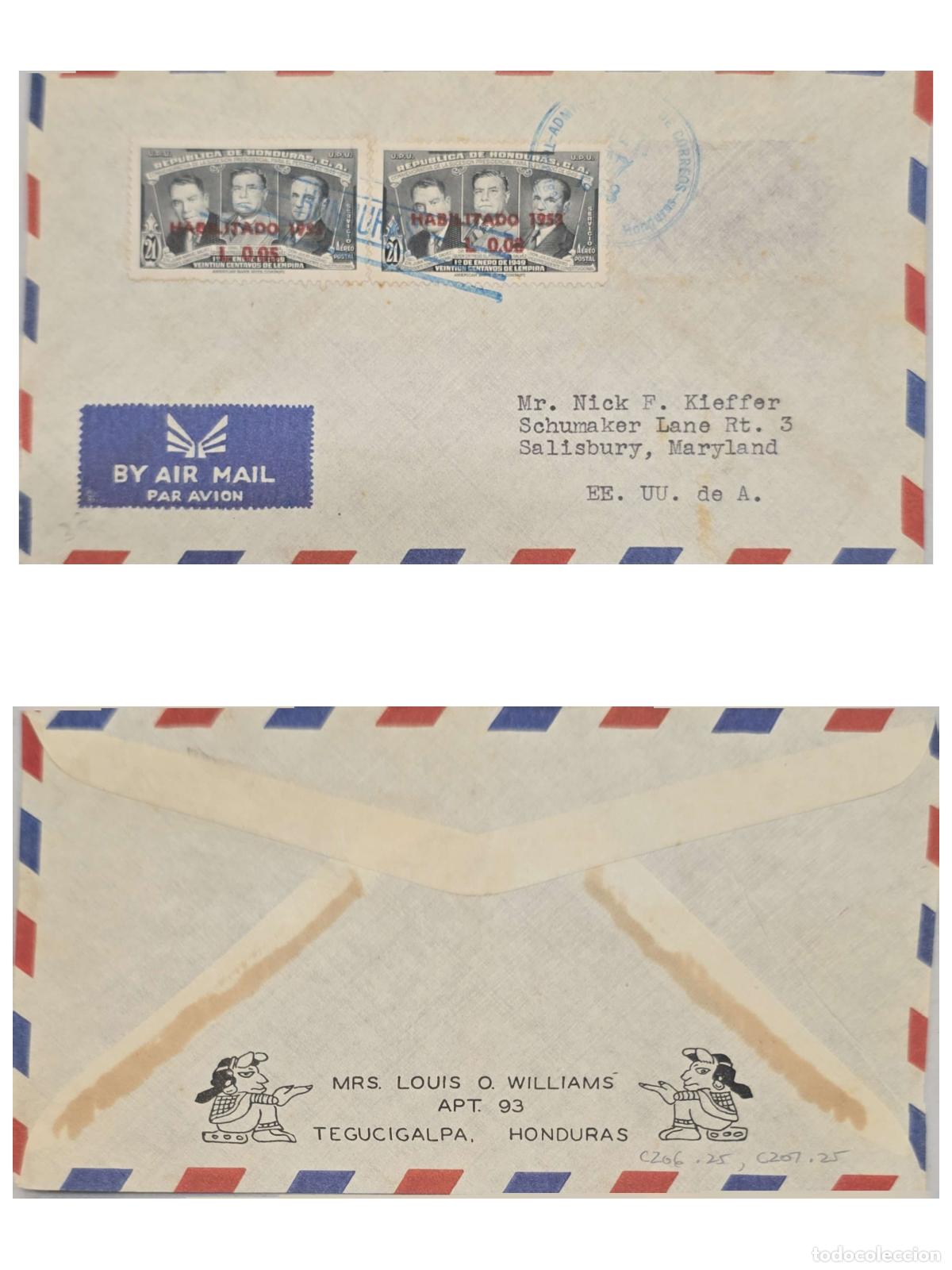 Selos: CMI) 1953. HONDURAS. PORTRAITS OF NATIONAL HEROES. COVER SENT TO THE USA. FRONT AND BACK. XF
