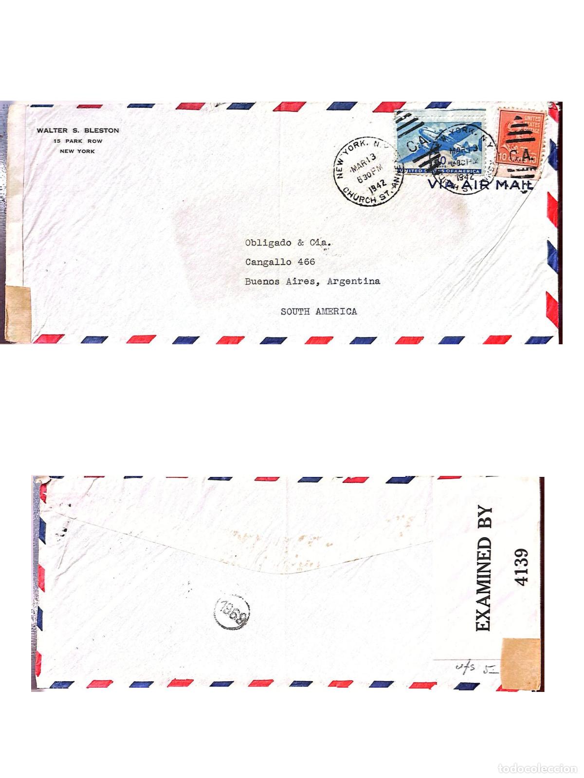 Selos: CMI) 1942. UNITED STATES. HISTORICAL FIGURES. AIRMAIL TRANSPORT. ENVELOPE SENT TO ARGENTINA. FRONT A