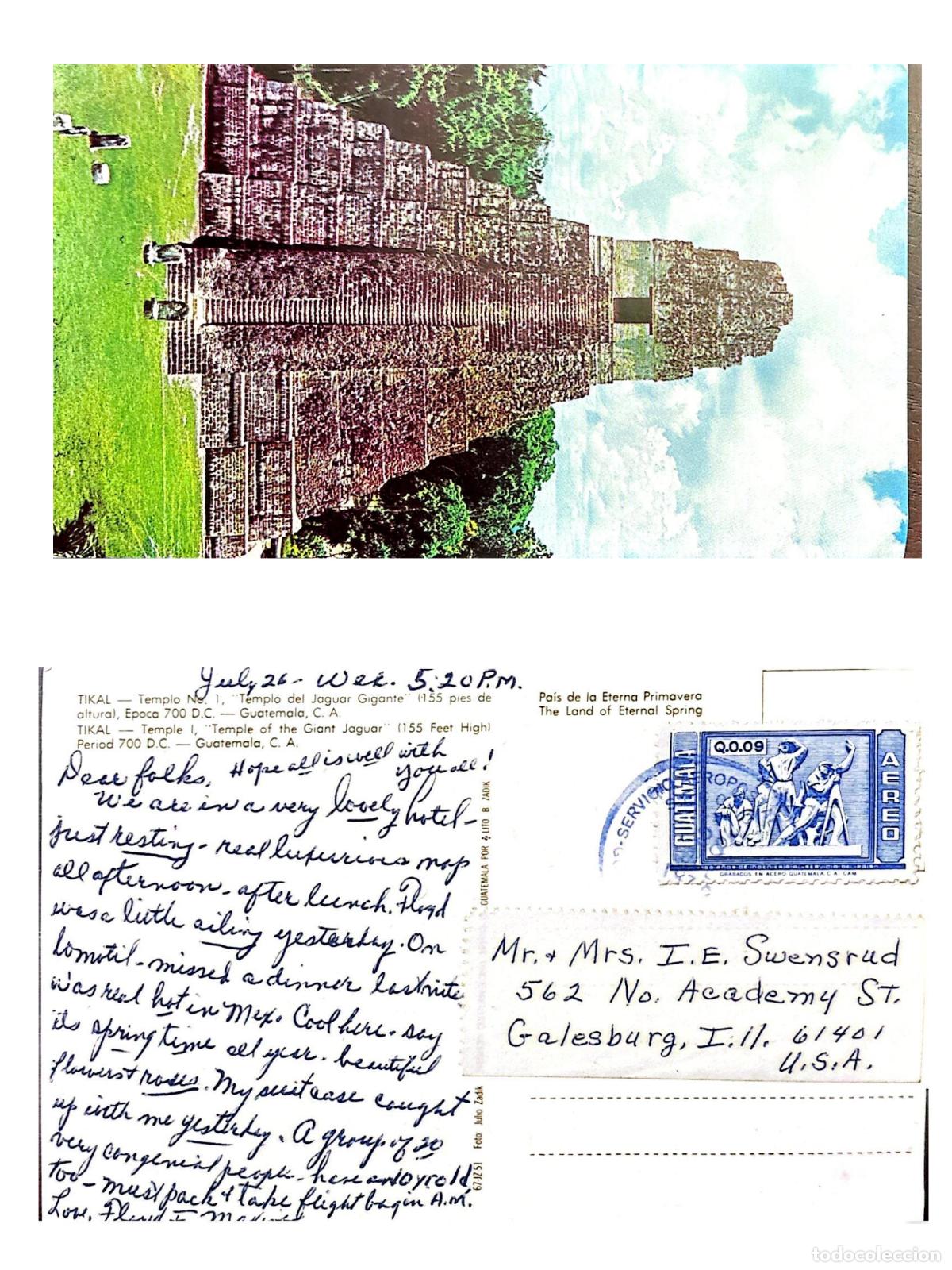 Selos: CMI) 1975. GUATEMALA. TOURIST POSTCARD FEATURING PHOTOS OF THE RUINS OF TIKAL. HISTORICAL STEEL ENGR