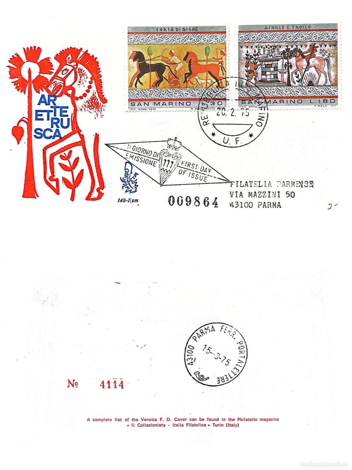 Selos: CMI) 1975. SAN MARINO. ART. STUCCO RELIEF OF HORSES AND WARRIORS. ​​FDC. &rdquo;ART IS STUCCO&rdquo; LOGO. ENVEL