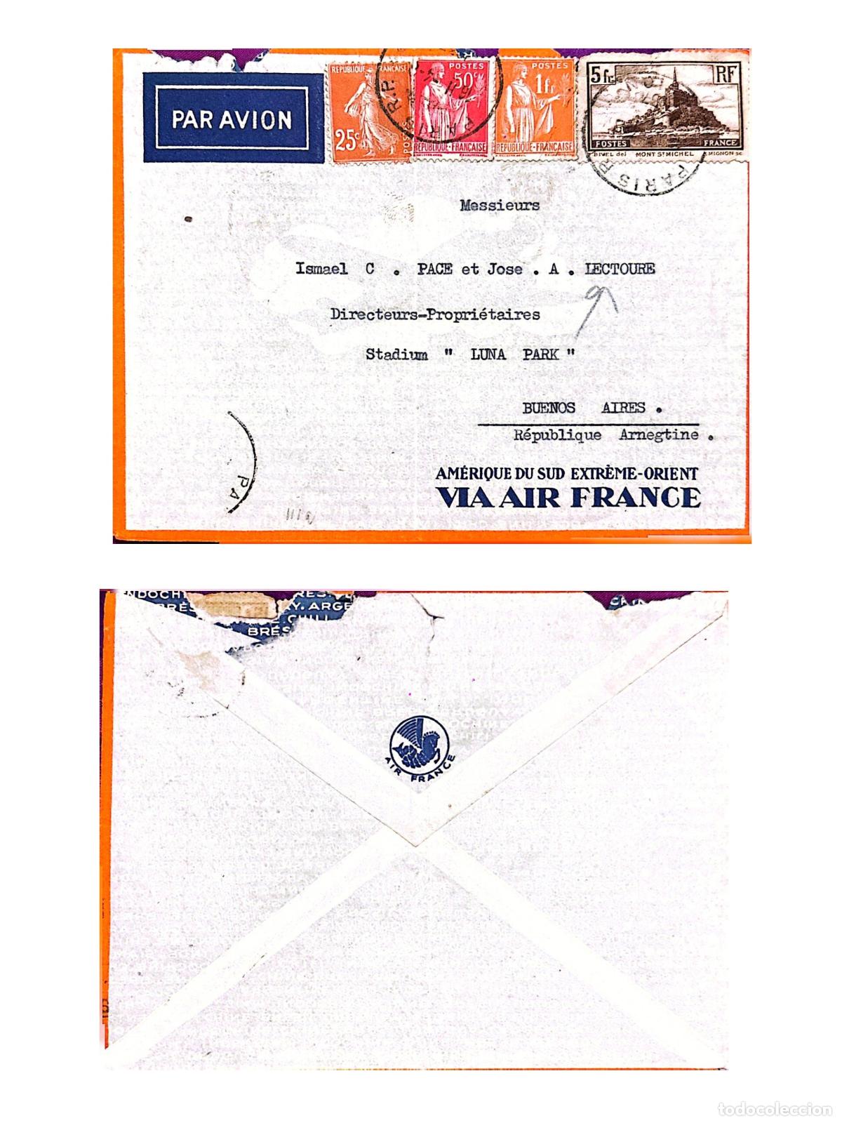 Stamps: CMI) 1935. FRANCE. MYTHOLOGICAL FIGURE&mdash;LANDMARKS SUCH AS MONT SAINT-MICHEL. SENT TO ARGENTINA. FRONT