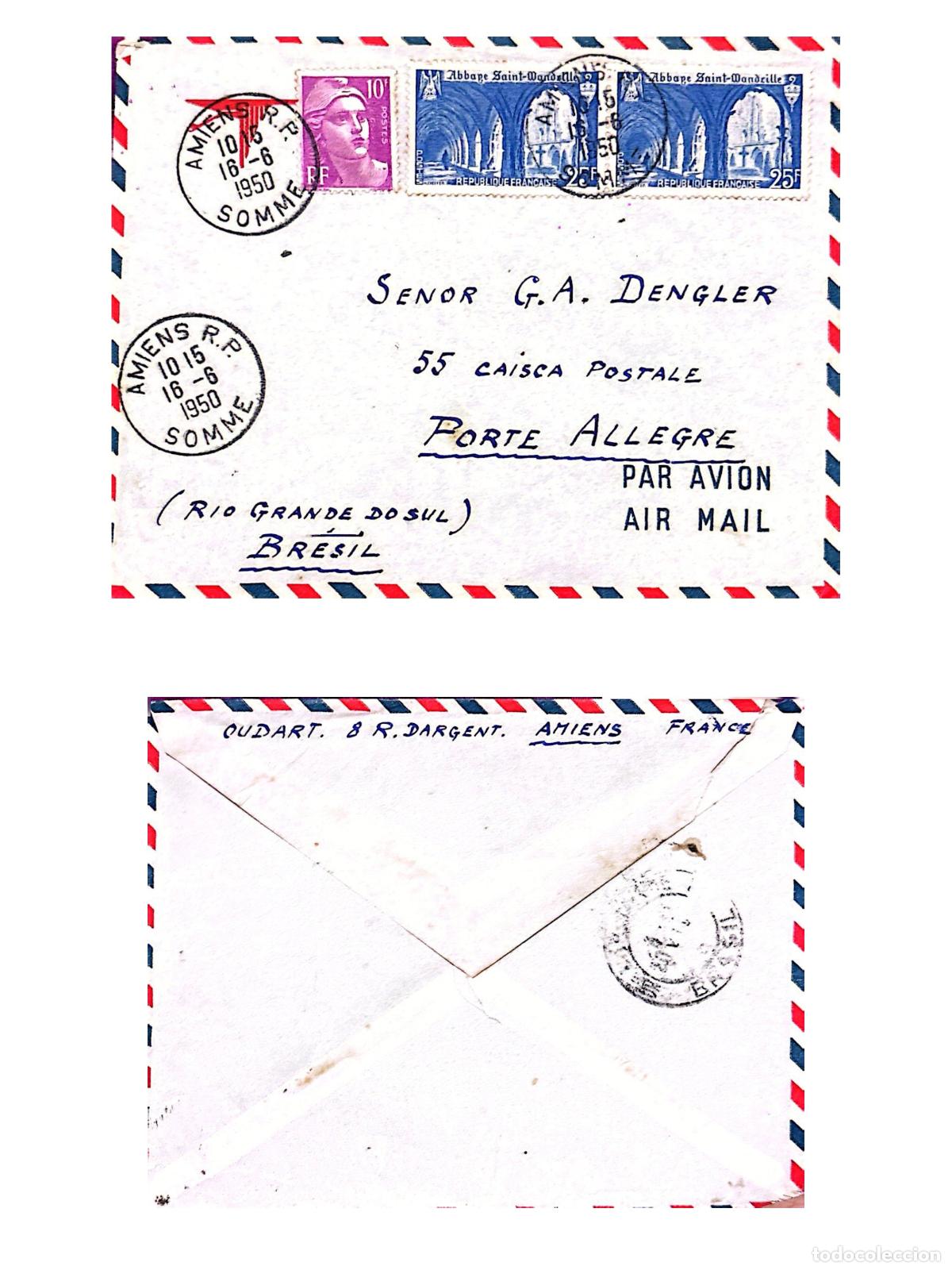 Sellos: CMI) 1950. FRANCE. ECCLESIASTICAL ARCHITECTURE. COVER SENT TO BRAZIL. FRONT AND BACK. XF