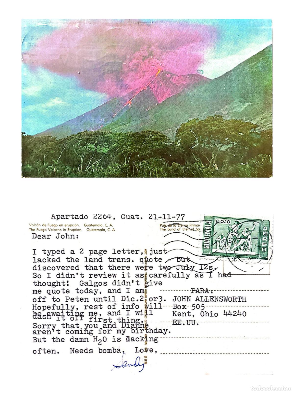 Sellos: CMI) 1977. GUATEMALA. TOURIST POSTCARD FEATURING A PHOTO OF THE VOLC&Aacute;N DE FUEGO. CLASSIC ART DEPICTI