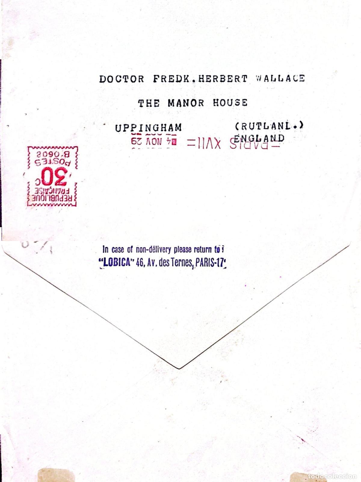 Sellos: CMI) 1929. FRANCE. MACHINE CANCEL. COVER SENT TO ENGLAND. FRONT AND BACK. XF