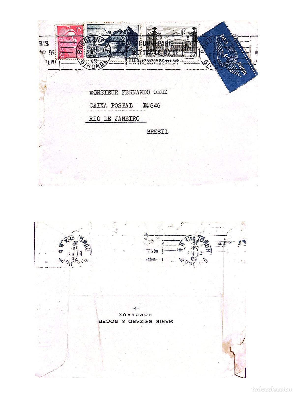 Sellos: CMI) 1945. FRANCE. LANDSCAPES AND ARCHITECTURAL LANDMARKS OF FRANCE. ENVELOPE SENT TO BRAZIL. FRONT