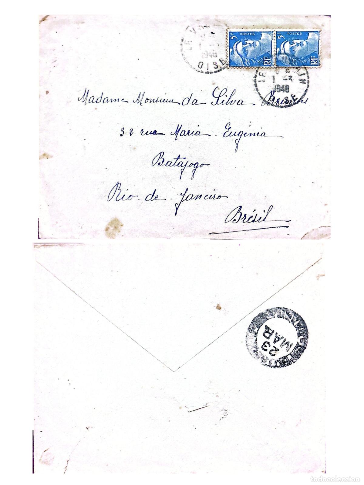 Sellos: CMI) 1948. FRANCE. CLASSIC PROFILE OF MARIANNE. SENT TO BRAZIL. FRONT AND BACK. XF